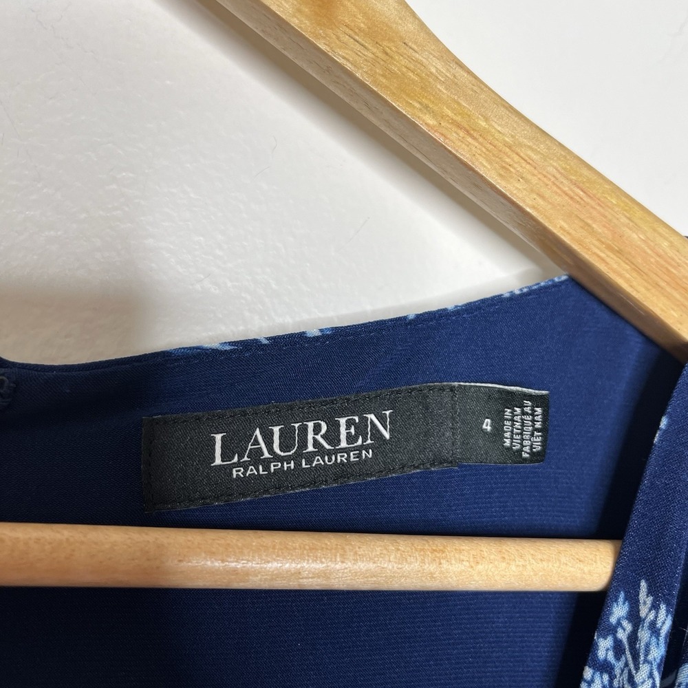 Ralph Lauren Floral Print Knit Sheath Dress Blue Womens Size 4 Career Work - Picture 4 of 7